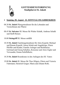 GOTTESDIENSTORDNUNG Stadtpfarrei St. Jakob