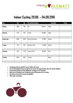 Indoor Cycling 29.08. &ndash; 04.09.2016
