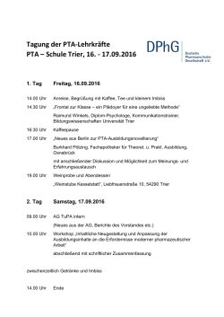 Tagung der PTA-Lehrkräfte PTA – Schule Trier, 16. - 17.09