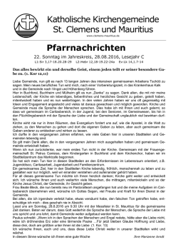 Pfarrbrief - Herzlich Willkommen in der Pfarrei Deutschland