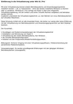Einf&uuml;hrung in die Virtualisierung unter Win 8.1 Pro Mit
