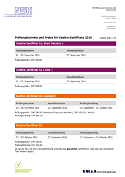 Prüfungsdaten Deutsch als Fremdsprache, Goethe