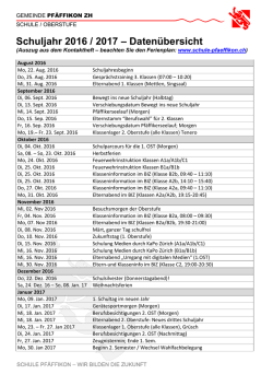 Jahresagenda Oberstufe Schuljahr 2016/17 - Pfäffikon