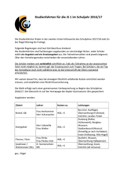 Information &uuml;ber die Studienfahrten im Schuljahr 2017/18 f&uuml;r die