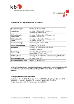 Ferienplan 2016/2017 - Kaufmännische Berufsschule Schwyz