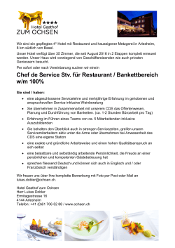 Chef de Service Stv. für Restaurant / Bankettbereich w/m 100%