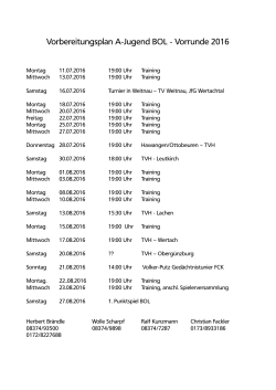 Vorbereitungsplan A-Jugend BOL - Vorrunde 2016