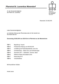 Einladung zur PR-Sitzung am 08.09.2016