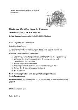 ORTSVORSTEHER DAGOBERTSHAUSEN Einladung zur