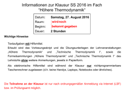 Informationen zur Klausur SS 2016 im Fach &ldquo;H&ouml;here Thermodynamik&ldquo;