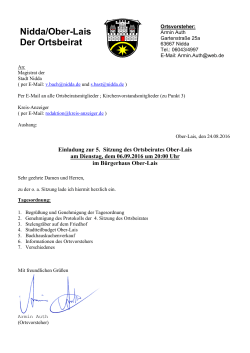 Einladung zur Ortsbeiratssitzung Ober-Lais am 06.09.2016
