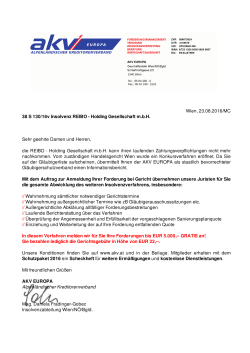 Wien, 23.08.2016/MC 38 S 130/16v Insolvenz REIBO