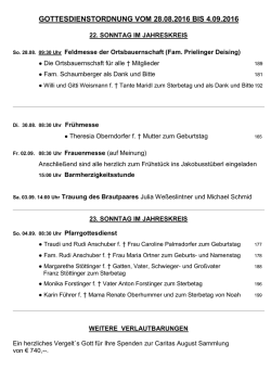 GOTTESDIENSTORDNUNG VOM 21.08.2016 BIS 28.08.2016