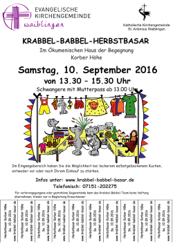 KRABBEL-BABBEL-HERBSTBASAR Samstag, 10. September 2016