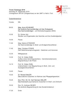 Tiroler Ärztetage 2016 Samstag 24. September 2016 Vortragsraum