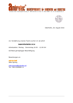 Stellenanzeige Lager 26-08-2016
