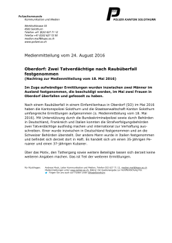 Medienmitteilung vom 24. August 2016 Oberdorf
