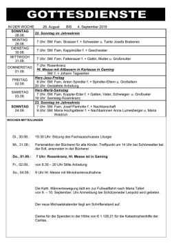 IN DER WOCHE 28. August BIS 4. September 2016 SONNTAG