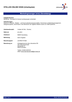 STELLEN ONLINE 93928 (Arbeitsplatz) Marketingmanager (m/w