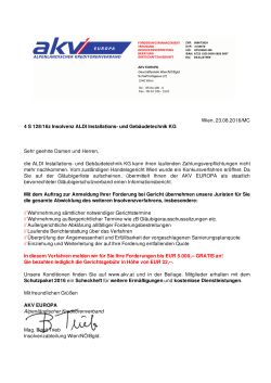 Wien, 23.08.2016/MC 4 S 128/16z Insolvenz ALDI Installations