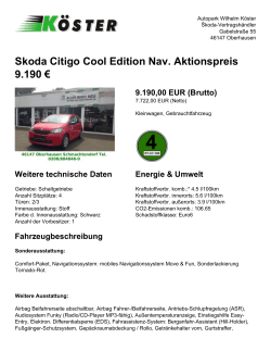 Skoda Citigo Cool Edition Nav. Aktionspreis 9.190