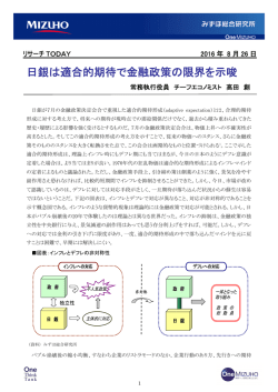 日銀は適合的期待で金融政策の限界を示唆