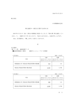 株主通信の一部訂正に関するお知らせ