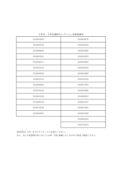 2年生・3年生最終セレクション合格者番号