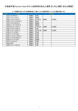 北海道市場 Summer Sale 2016 公表事項のある上場馬 【8/26上場馬