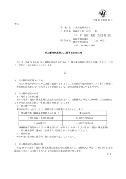株主優待制度導入に関するお知らせ