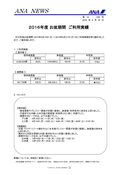 2016年度 お盆期間 ご利用実績