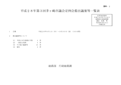 平成28年第3回茅ヶ崎市議会定例会提出議案等一覧表(表紙)