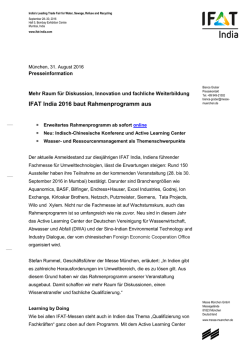 IFAT India 2016 baut Rahmenprogramm aus