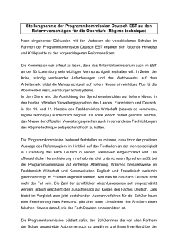 Stellungnahme der Programmkommission Deutsch EST zu den
