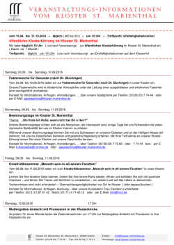 die Termine unserer Veranstaltungen im Jahr 2016