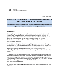 Hinweise zum Visumverfahren bei Aufnahme einer Besch&auml;ftigung in