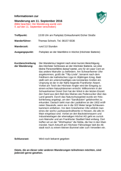 Informationen zur Wanderung am 11. September 2016
