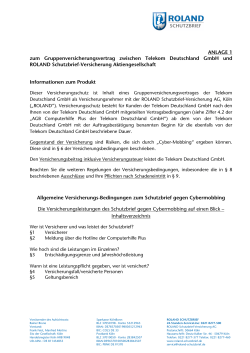 ANLAGE 1 zum Gruppenversicherungsvertrag zwischen Telekom