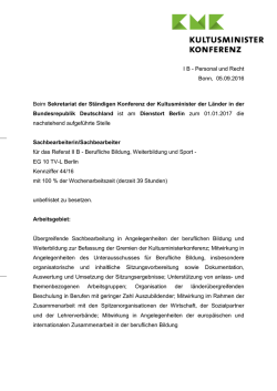 I B - Personal und Recht Bonn, 05.09.2016 Beim Sekretariat der