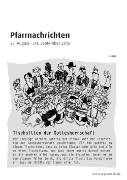 Pfarrnachrichten 27. August bis 4. September 2016