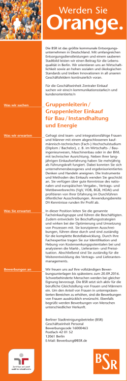 Gruppenleiterin / Gruppenleiter Einkauf f&uuml;r Bau / Instand