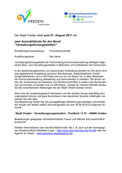 Die Stadt Vreden stellt zum 01. August 2017 ein: zwei