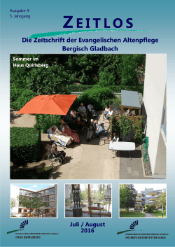 Zeitlos Ausgabe Juli/August 2016 - Evangelische Altenpflege in