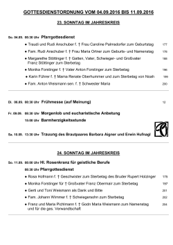 GOTTESDIENSTORDNUNG VOM 28.08.2016 BIS 4.09.2016