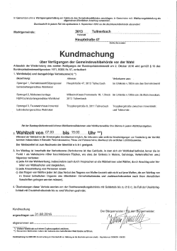 Kundmachung über Verfügungen der Gemeindewahlbehörde vor