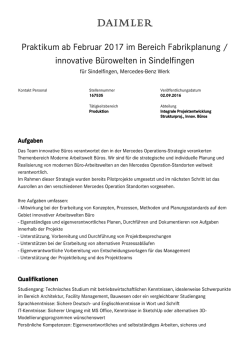 Praktikum ab Februar 2017 im Bereich Fabrikplanung