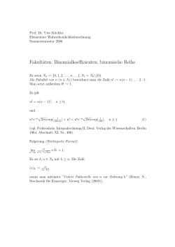 Fakultäten, Binomialkoeffizienten, binomische Reihe