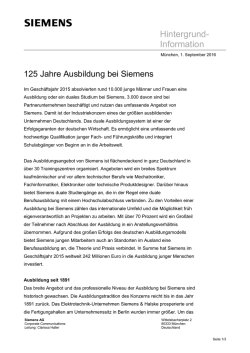 Hintergrundinformation: 125 Jahre Ausbildung bei Siemens