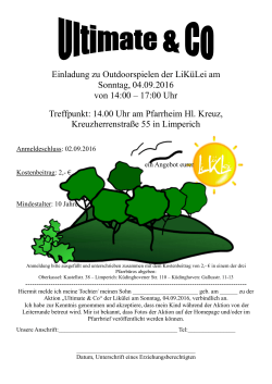 Einladung zu Outdoorspielen der LiKüLei am Sonntag, 04.09.2016