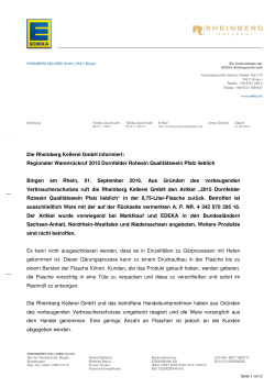 Die Rheinberg Kellerei GmbH informiert: Regionaler Warenrückruf
